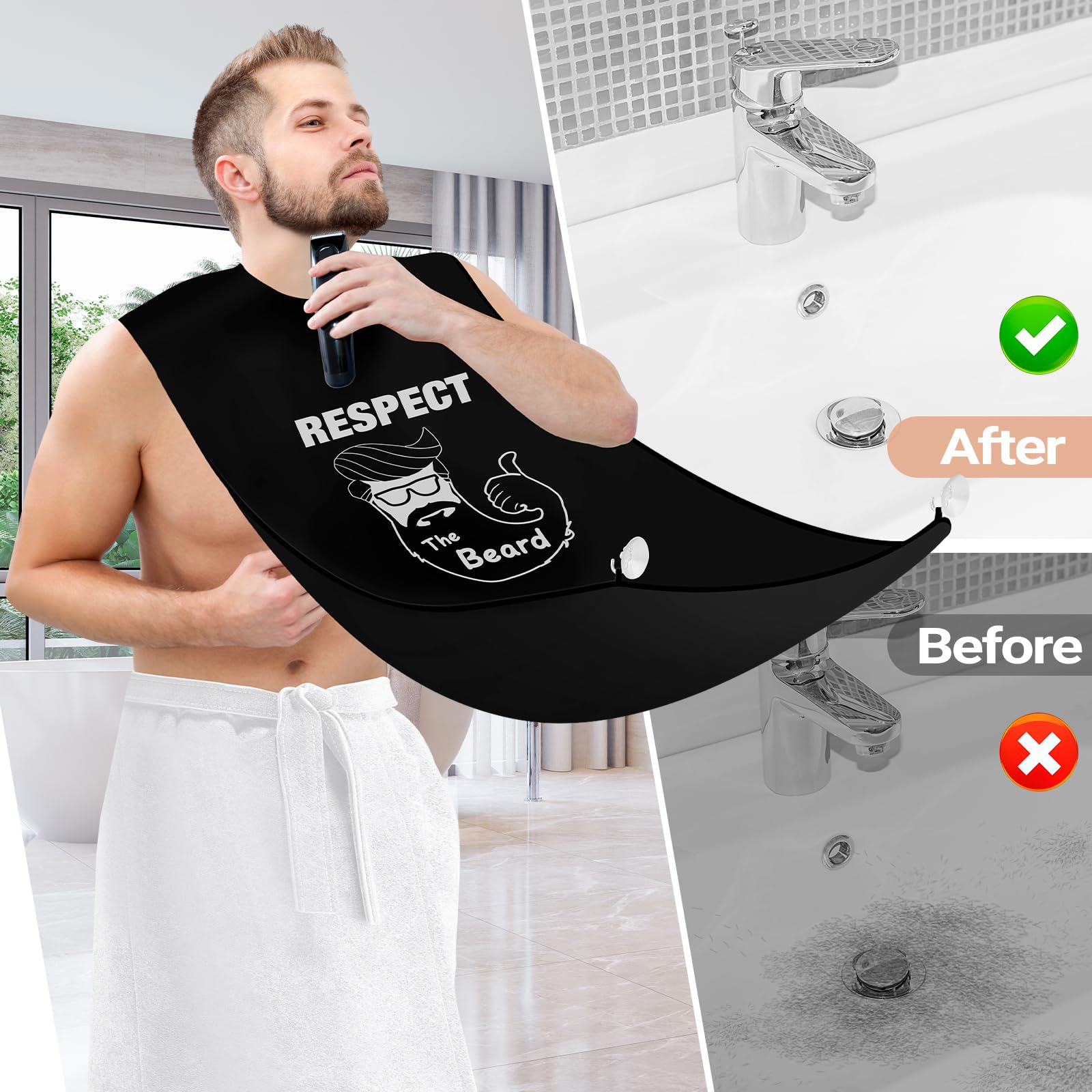 LONGESISM Beard Bib Shaving Apron, Mens Gift for Husband Dad, Stocking Stuffers Christmas Birthday Gifts for Men Boyfriend Him (Respect)