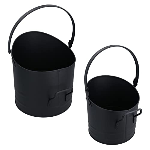 AB Tools Set of 2 Nesting Round Coal Bucket Log Burner Scuttle Wide Mouth Fire Fireplace