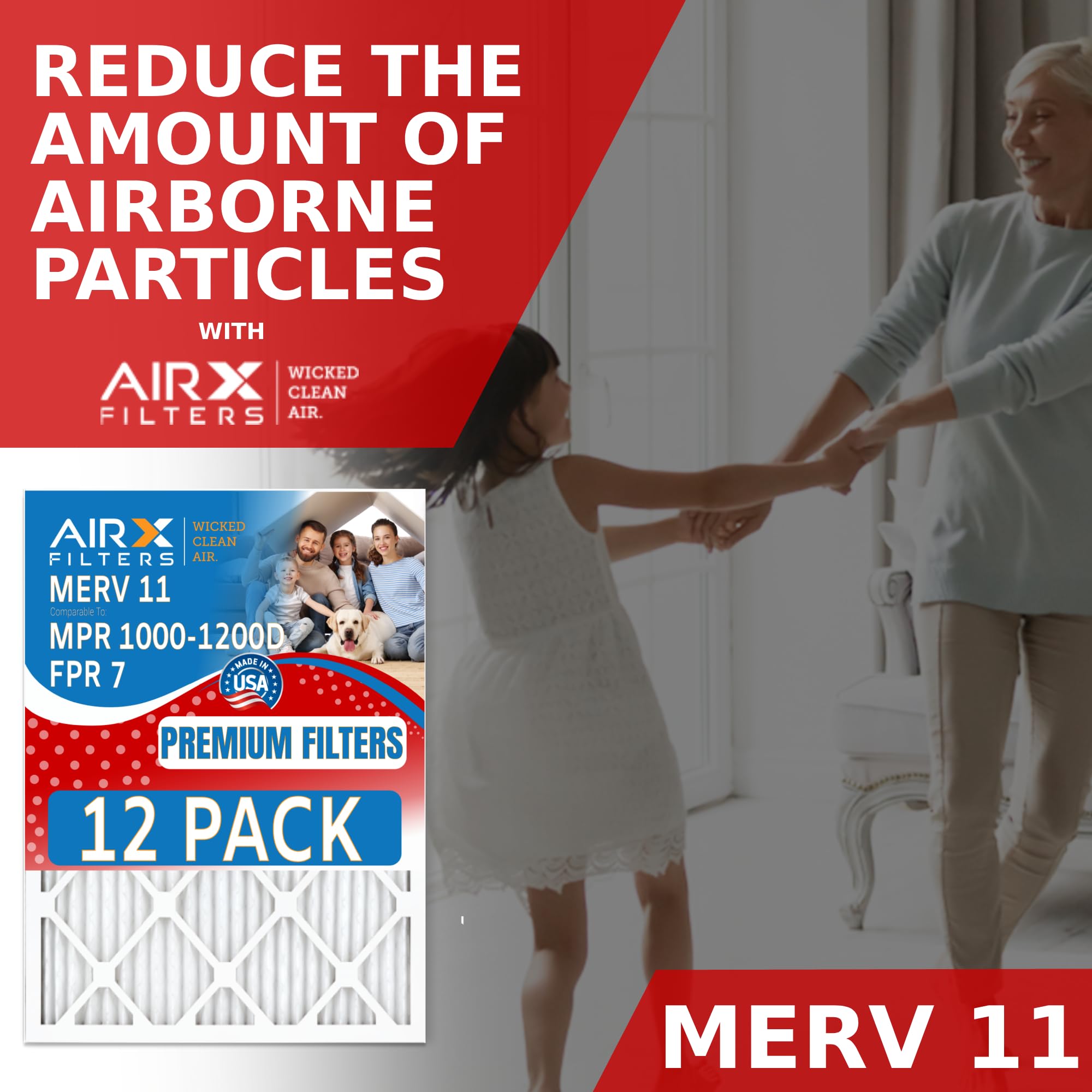 14x20x1 Air Filter MERV 11 Rating, 12 Pack of Furnace Filters Comparable to MPR 1000, MPR 1200 & FPR 7 - Made in USA by AIRX FILTERS WICKED CLEAN AIR.