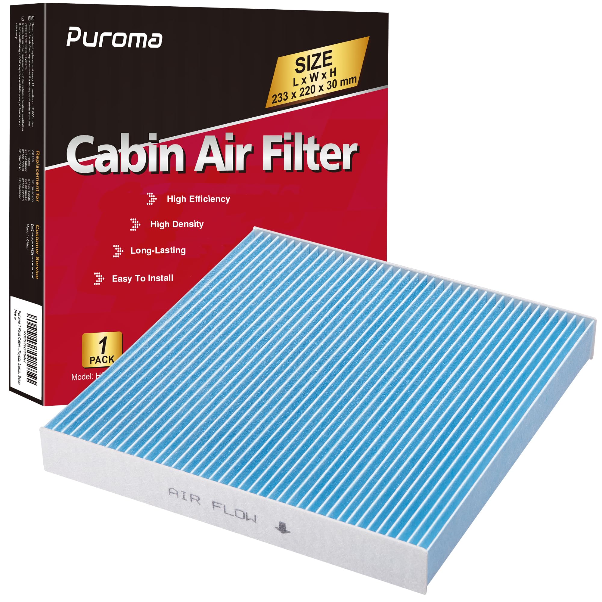 Puroma Cabin Air Filter with Multiple Fiber Layers, Compatible with Acura CSX, ILX, MDX, RDX, TLX, RLX, CP134, CF10134, Honda Civic, CR-V, Odyssey, Pilot, Accord, Ridgeline, Passport