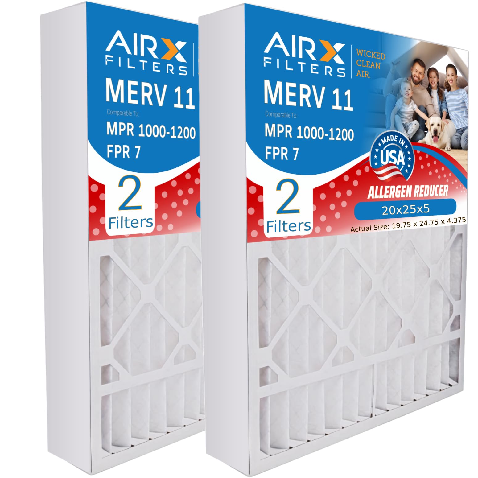 AIRX FILTERS WICKED CLEAN AIR. 20x25x5 Air Filter MERV 11 Compatible with ReservePro 4356 Furnace Filter 2 Pack