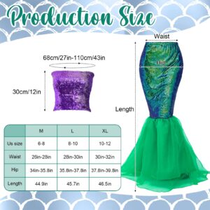 Toulite 8 Pcs Halloween Mermaid Costume for Women Sequin Top Skirt Wig Shell Bag Jewelry Set for Mermaid Cosplay(X-Large)