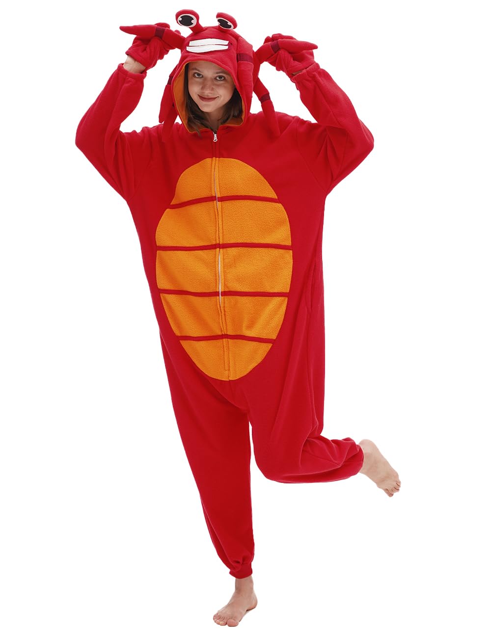 Crab Onesie Adult Red Crab Pajamas Animal Pajamas Halloween Cosplay Costume Polar Fleece Sleepwear Homewear