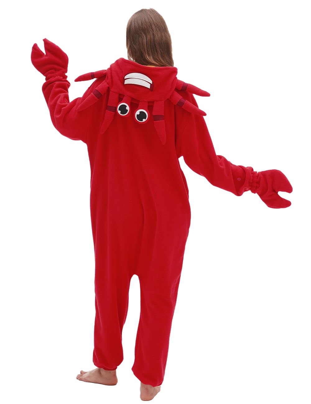 Crab Onesie Adult Red Crab Pajamas Animal Pajamas Halloween Cosplay Costume Polar Fleece Sleepwear Homewear