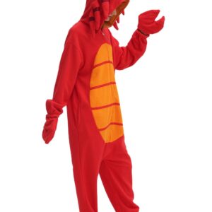 Crab Onesie Adult Red Crab Pajamas Animal Pajamas Halloween Cosplay Costume Polar Fleece Sleepwear Homewear