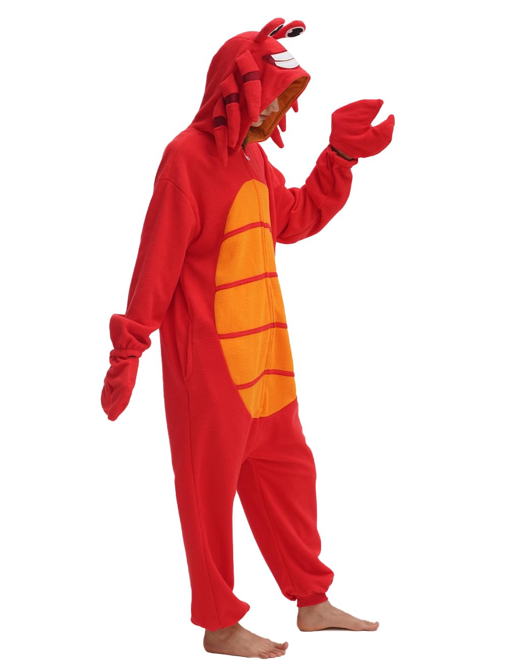 Crab Onesie Adult Red Crab Pajamas Animal Pajamas Halloween Cosplay Costume Polar Fleece Sleepwear Homewear