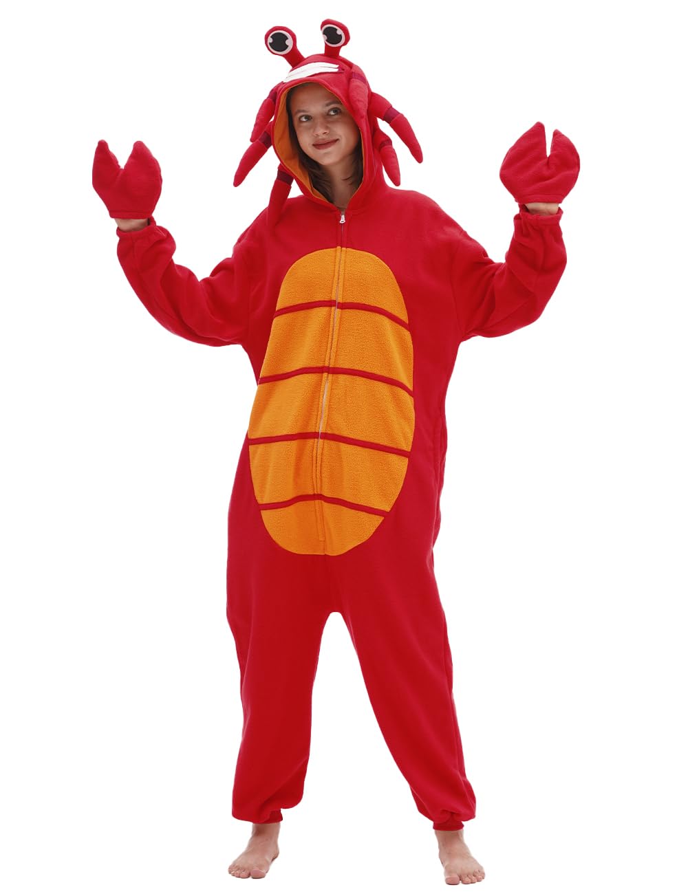 Crab Onesie Adult Red Crab Pajamas Animal Pajamas Halloween Cosplay Costume Polar Fleece Sleepwear Homewear