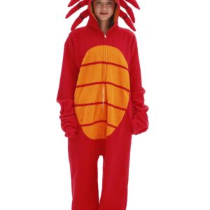 Crab Onesie Adult Red Crab Pajamas Animal Pajamas Halloween Cosplay Costume Polar Fleece Sleepwear Homewear