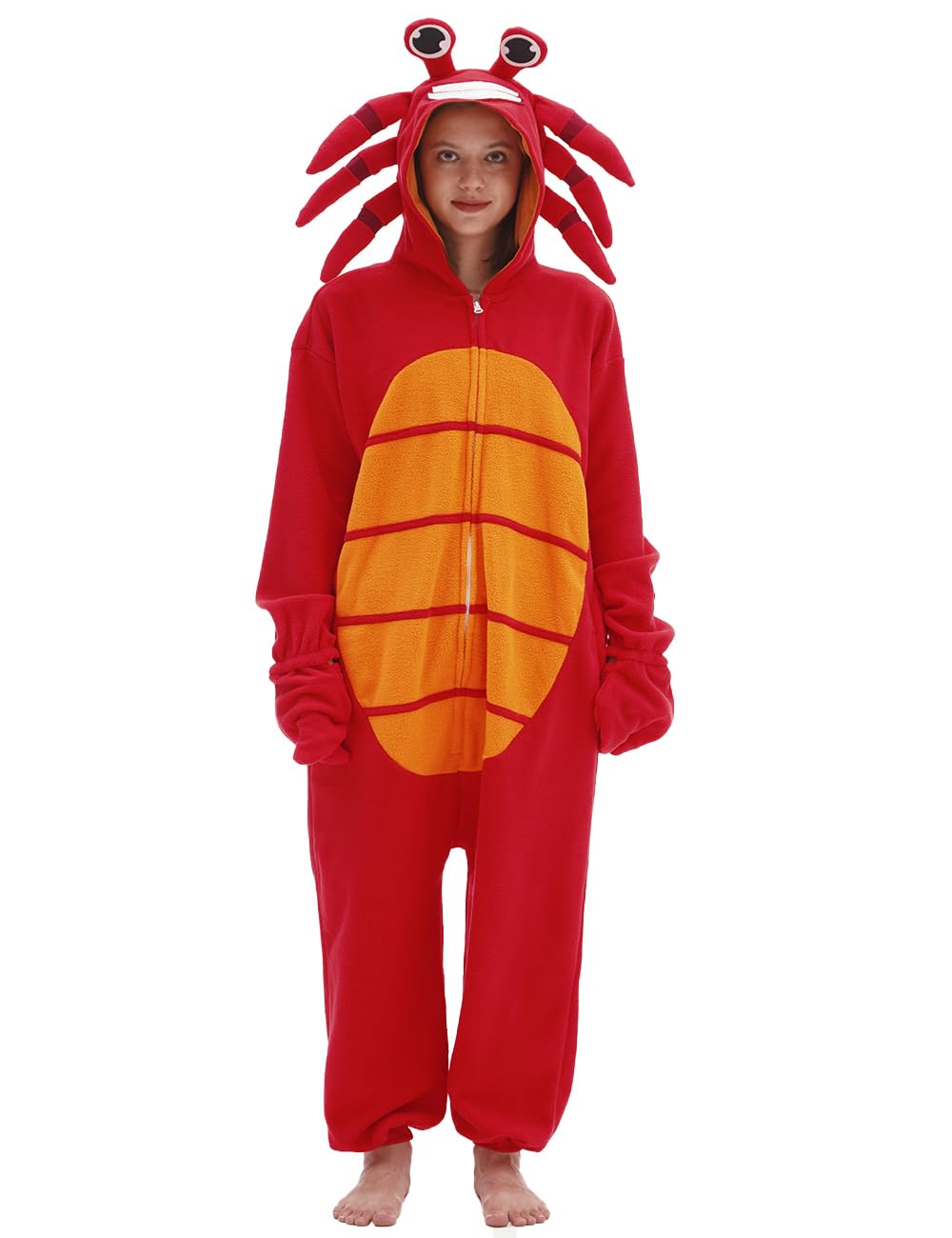 Crab Onesie Adult Red Crab Pajamas Animal Pajamas Halloween Cosplay Costume Polar Fleece Sleepwear Homewear