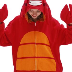 Crab Onesie Adult Red Crab Pajamas Animal Pajamas Halloween Cosplay Costume Polar Fleece Sleepwear Homewear