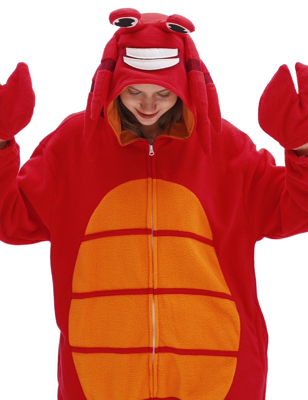 Crab Onesie Adult Red Crab Pajamas Animal Pajamas Halloween Cosplay Costume Polar Fleece Sleepwear Homewear