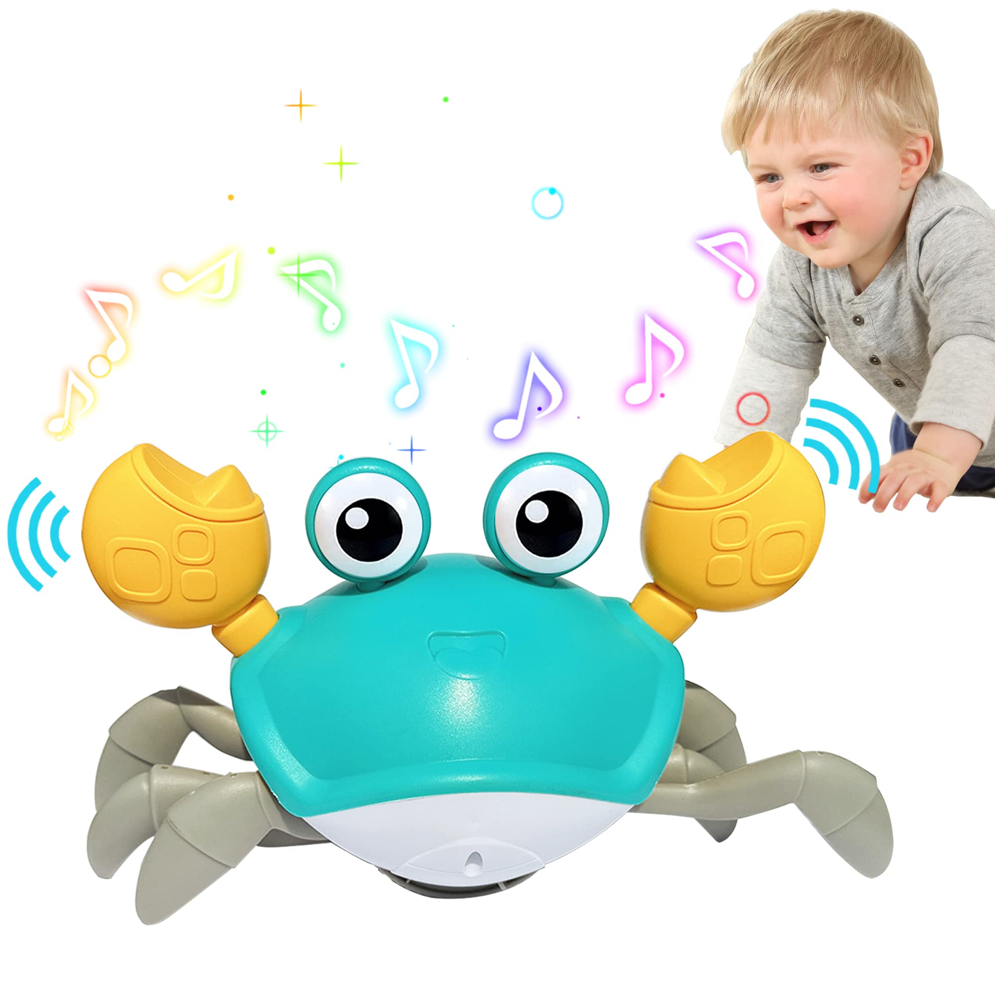 Baby Toys Crawling Crab - Infant Tummy Time Toys 3 4 5 6 7 8 9 10 11 12 Baby Toys 6-12 12-18 Months Light-up Musical Walking Sensory Induction Crabs Interactive Toddler 1st Boys Girls Birthday Gifts