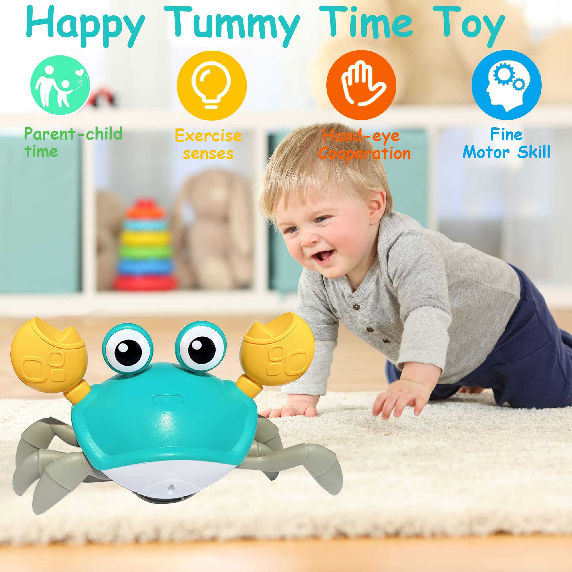 Baby Toys Crawling Crab - Infant Tummy Time Toys 3 4 5 6 7 8 9 10 11 12 Baby Toys 6-12 12-18 Months Light-up Musical Walking Sensory Induction Crabs Interactive Toddler 1st Boys Girls Birthday Gifts