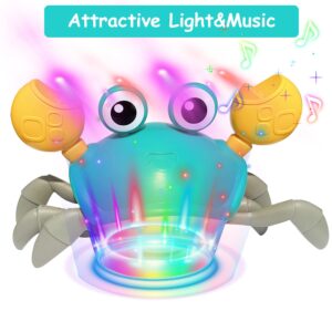 Baby Toys Crawling Crab - Infant Tummy Time Toys 3 4 5 6 7 8 9 10 11 12 Baby Toys 6-12 12-18 Months Light-up Musical Walking Sensory Induction Crabs Interactive Toddler 1st Boys Girls Birthday Gifts