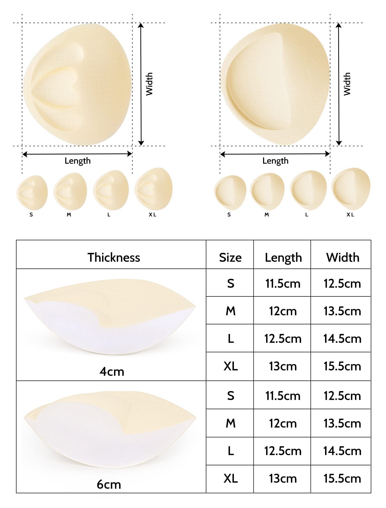 FOOT OF THE TREE Super Thick Bra Pads Inserts 3 Pairs Removable Breast Enhancers Push Up Bra Cups Paddings,BE4CM-S