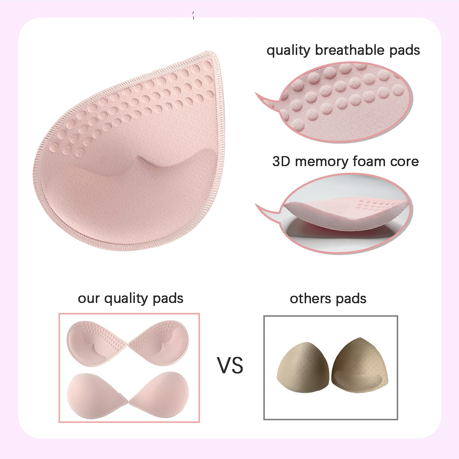 KOOAAICCHI Bra Pads Inserts 4 Pairs, Latex Bras Cups Inserts Removable for Women's Sports Cups Bra or Swimsuit Insert in Set (8 PCS) - M