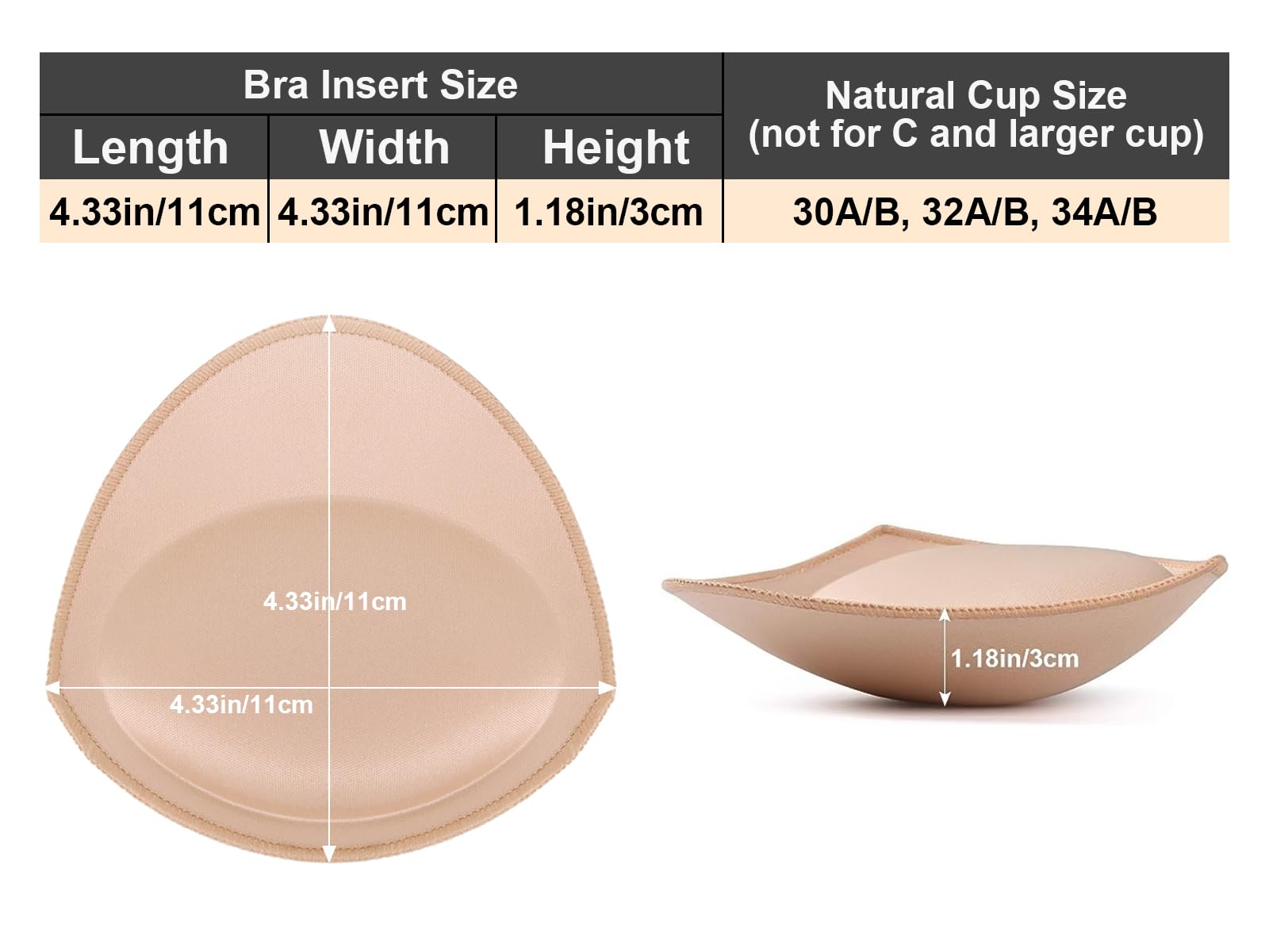 RELLECIGA Women's Push Up Bra Inserts Breast Enhancer Cups Removable Sport Bra Cups Inserts Nude