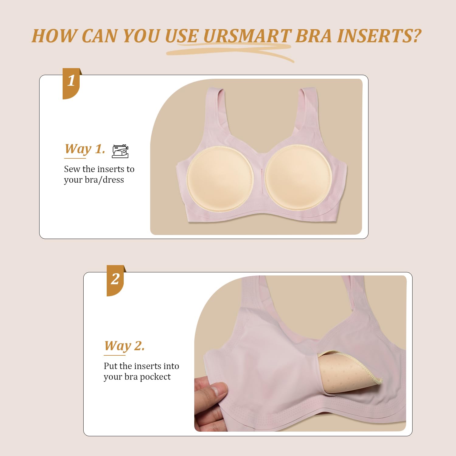 URSMART 6 Pairs Round Bra Inserts Pads, Removable and washable Bra Cups Inserts for Bikinis Top Swimsuit Sport Bra (Ａ/B Beige)