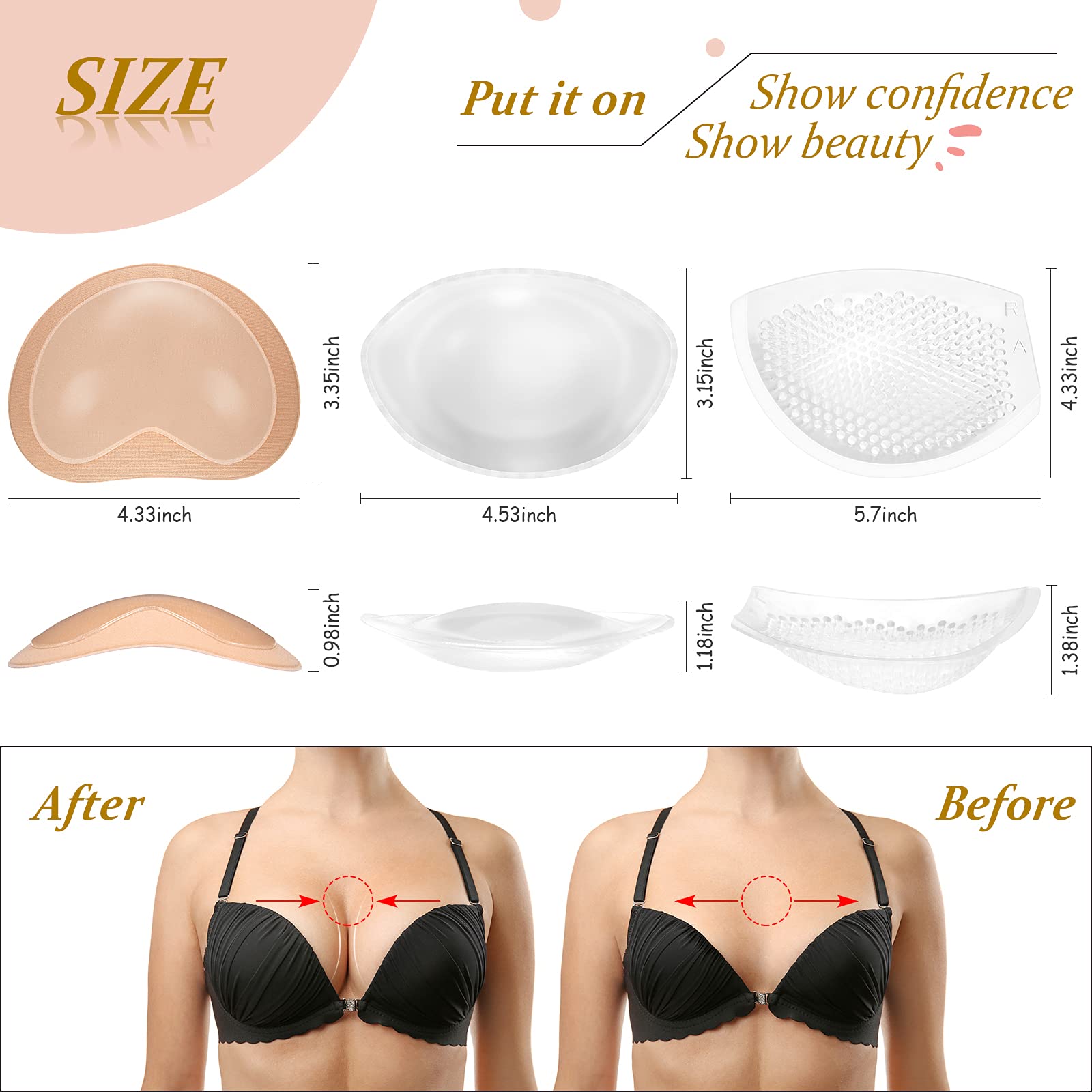 3 Pairs Silicone Bra Inserts Lift Breast Pads Breathable Push up Sticky Bra Breast Cups Silicone Gel Bra Inserts for Women(Classic,Small)