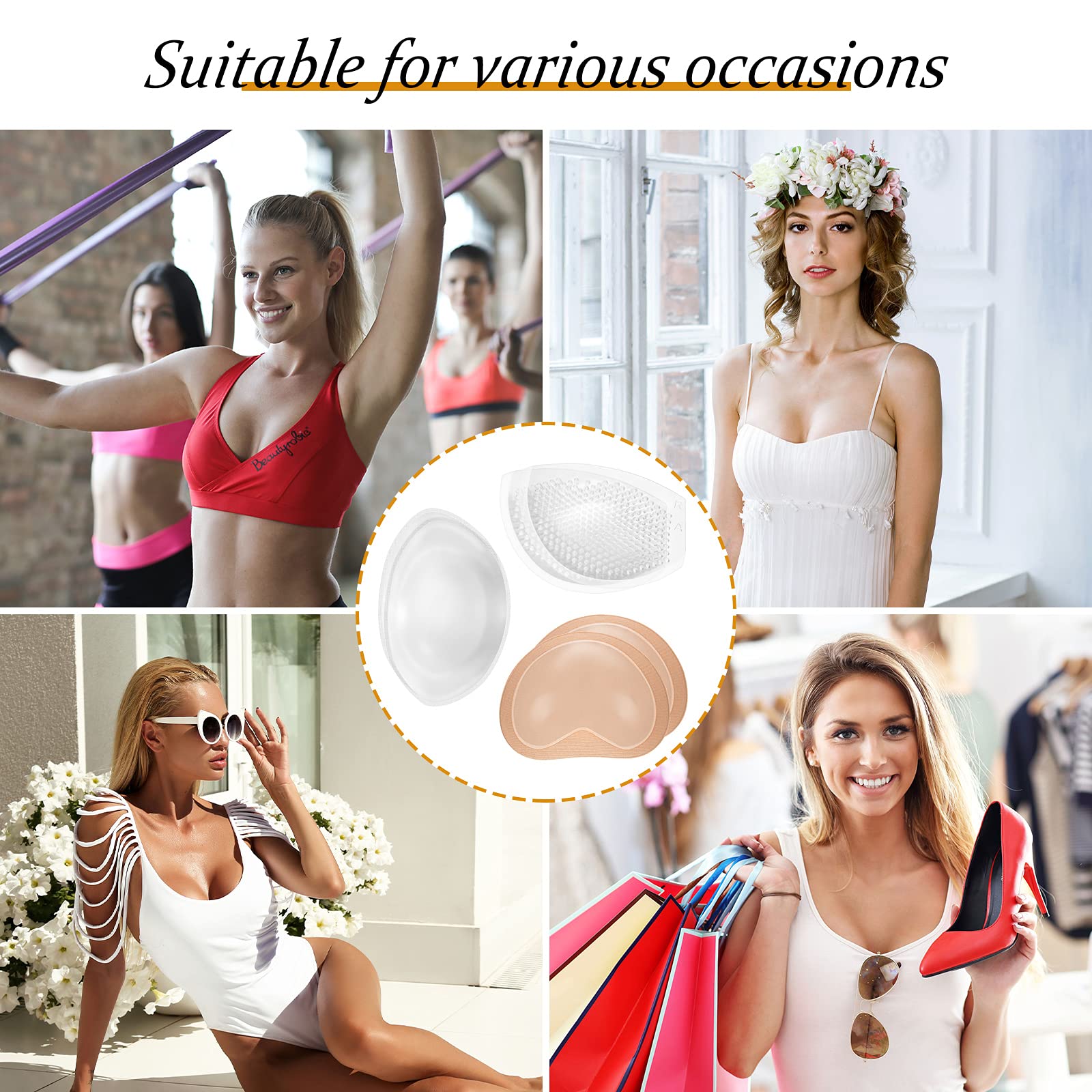 3 Pairs Silicone Bra Inserts Lift Breast Pads Breathable Push up Sticky Bra Breast Cups Silicone Gel Bra Inserts for Women(Classic,Small)