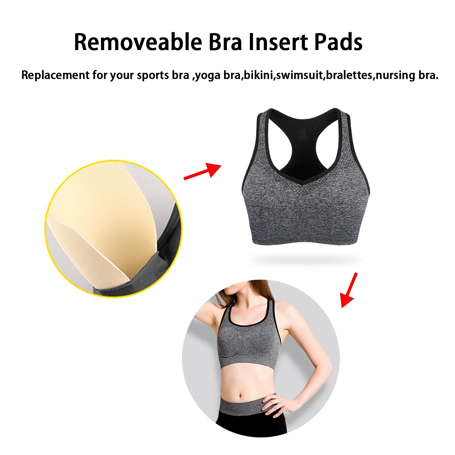 3 Pairs Removeable Push up Triangle Bra Pads Inserts,Replacement Pad for Bikinis Top Sport Bra Swimsuit for A B C Cups-Beige