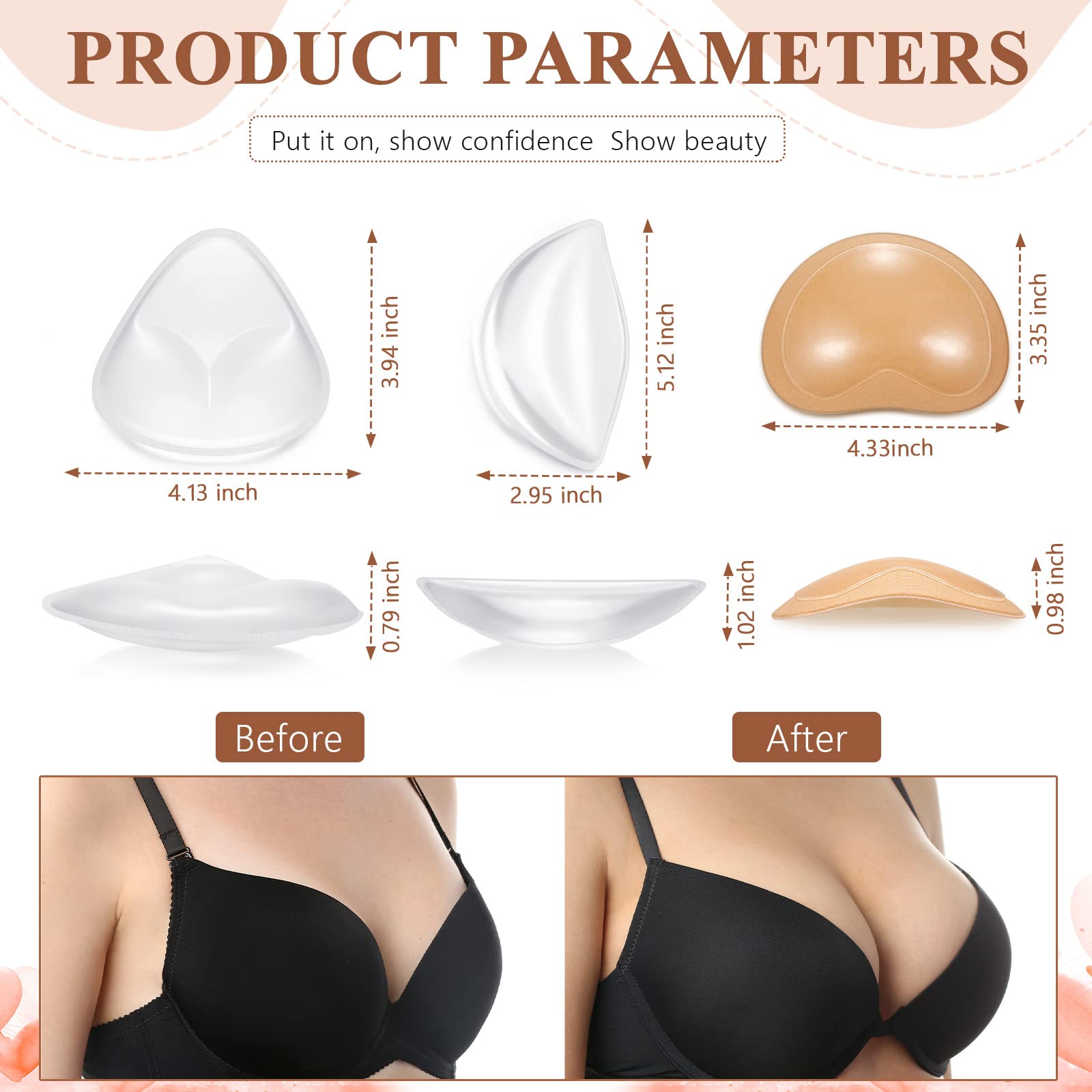 3 Pairs Silicone Bra Inserts Lift Breast Pads Breathable Push up Sticky Bra Breast Cups Silicone Gel Bra Inserts for Women(Stylish,Medium)