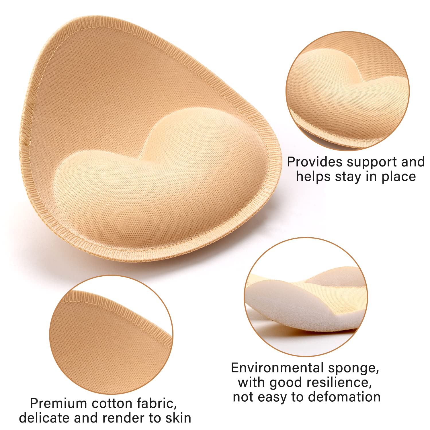 Nimiah Bra Pads Insert 3 Pairs Sewn Edge Bra Inserts Cups Push up | Swimsuit Replacement Pads