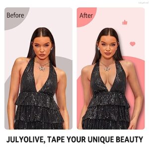 Julyolive Boob Tape Kit- Boobytape for Breast Lift with Petals, Breathable Adhesive Sticky Bra Tape, Push Up Nipple Tape Beige