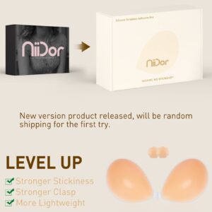 Niidor Adhesive Bra Strapless Sticky Invisible Push up Silicone Bra for Backless Dress with Nipple Covers Creme