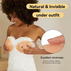 Niidor Adhesive Bra Strapless Sticky Invisible Push up Silicone Bra for Backless Dress with Nipple Covers Creme