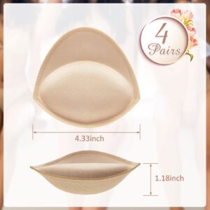 4 Pairs Push up Bra Inserts Breast Enhancer Cups Bra Pad Inserts Sewn Edges Bra Replacement Pad Sew in Bra Cups Sports (Beige)