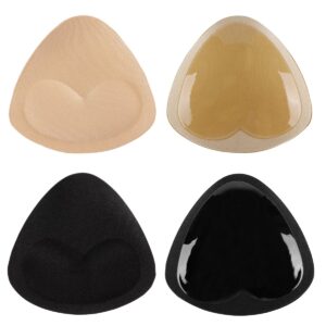 sermicle self-adhesive bra pads inserts, removeable silicone triangle push up pads with massage 2 pairs (beige and black)