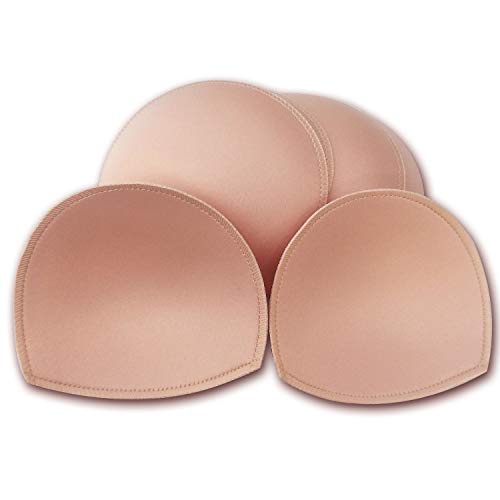 WMugthome 3 Pair Sewn Bra Pads Inserts for Women's Sports to Hide Nipples or Bra Inserts Push Up(Beige-semicircle-A CUP)