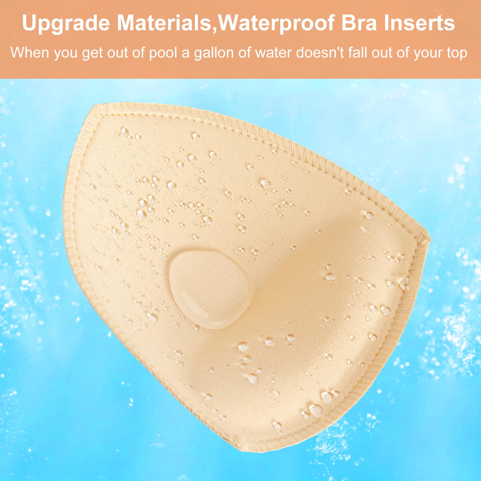 SERMICLE Waterproof Swimsuit Bra Pad Inserts 4 Pairs, Push up Bra Pads Sewn Padded for Bikini Sports Bra A/B or C/D,D/E Cup (A/B Cup, Waterproof Beige)