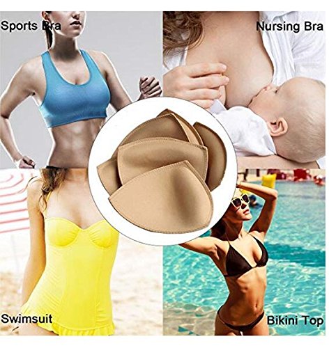 3 Pairs Triangle Shape Removable Sponge Bra pad Breathable Bra Push Up Bra Breast Insert Pads Breast Enhancers Shaper for Bikini Swimsuit Sports Bra Yoga Bra Beige