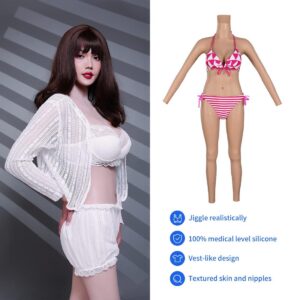 SUAISKR Male to Female Bodysuit with Breast Forms for crossdressers Drag Queen Breastplate shemale fake boobs Transgender (D Cup cotton Insert Suit, Ivory)