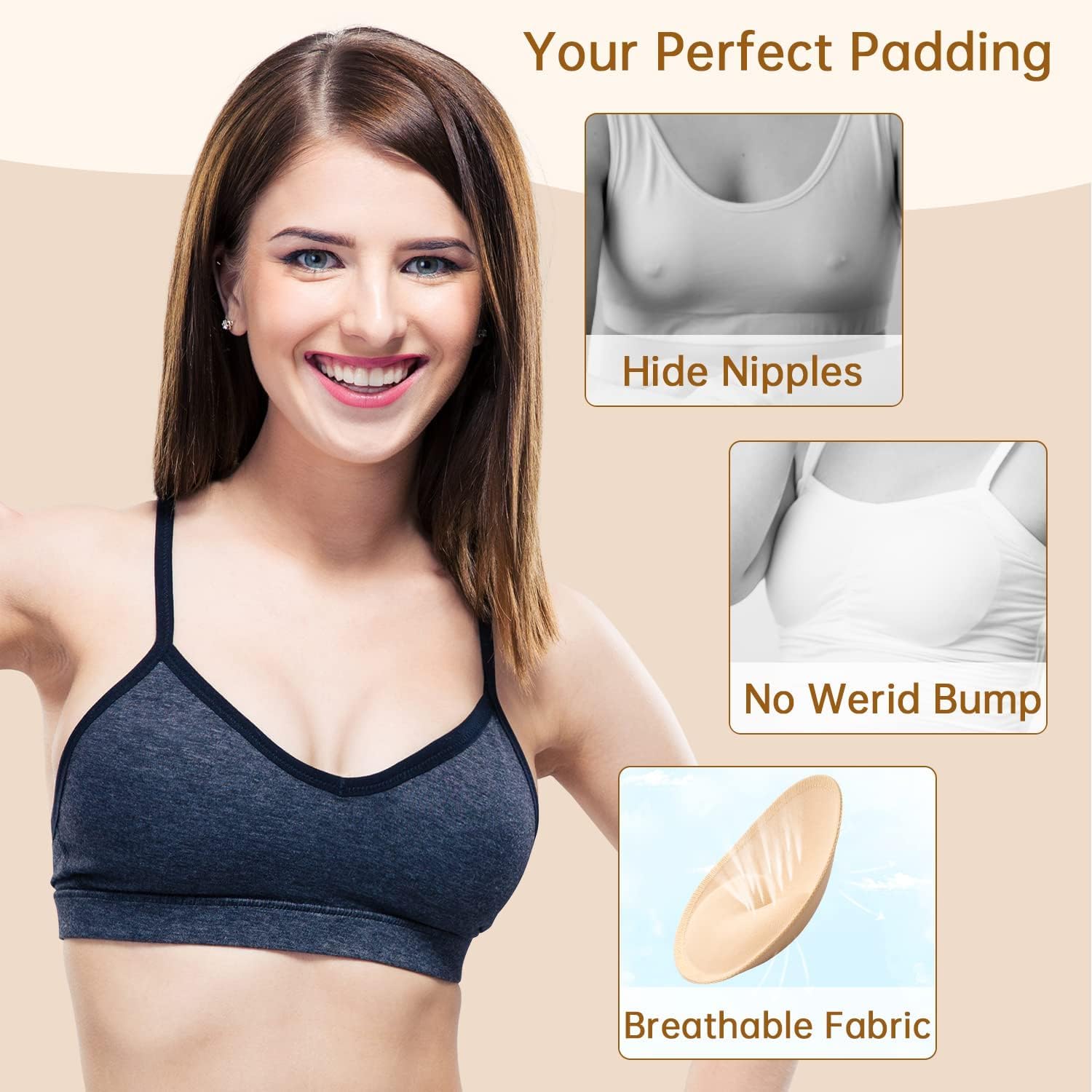 KSang Bra Pads Inserts Breast Enhancer - 4 Pairs Sew in Bra Cups for Sports Bras Swimsuits Bikini Push up Pads Fits A Cup