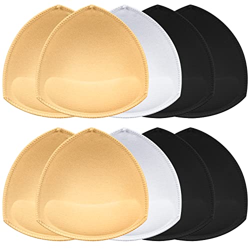 FANMAOUS 5 Pairs Bra Pad Insert,Removable Sport Bra Cups Inserts Triangle Breathable Bra Pads for Yoga Bra Swimsuits Bikini (L (2 Beige 2 Black 1 White))