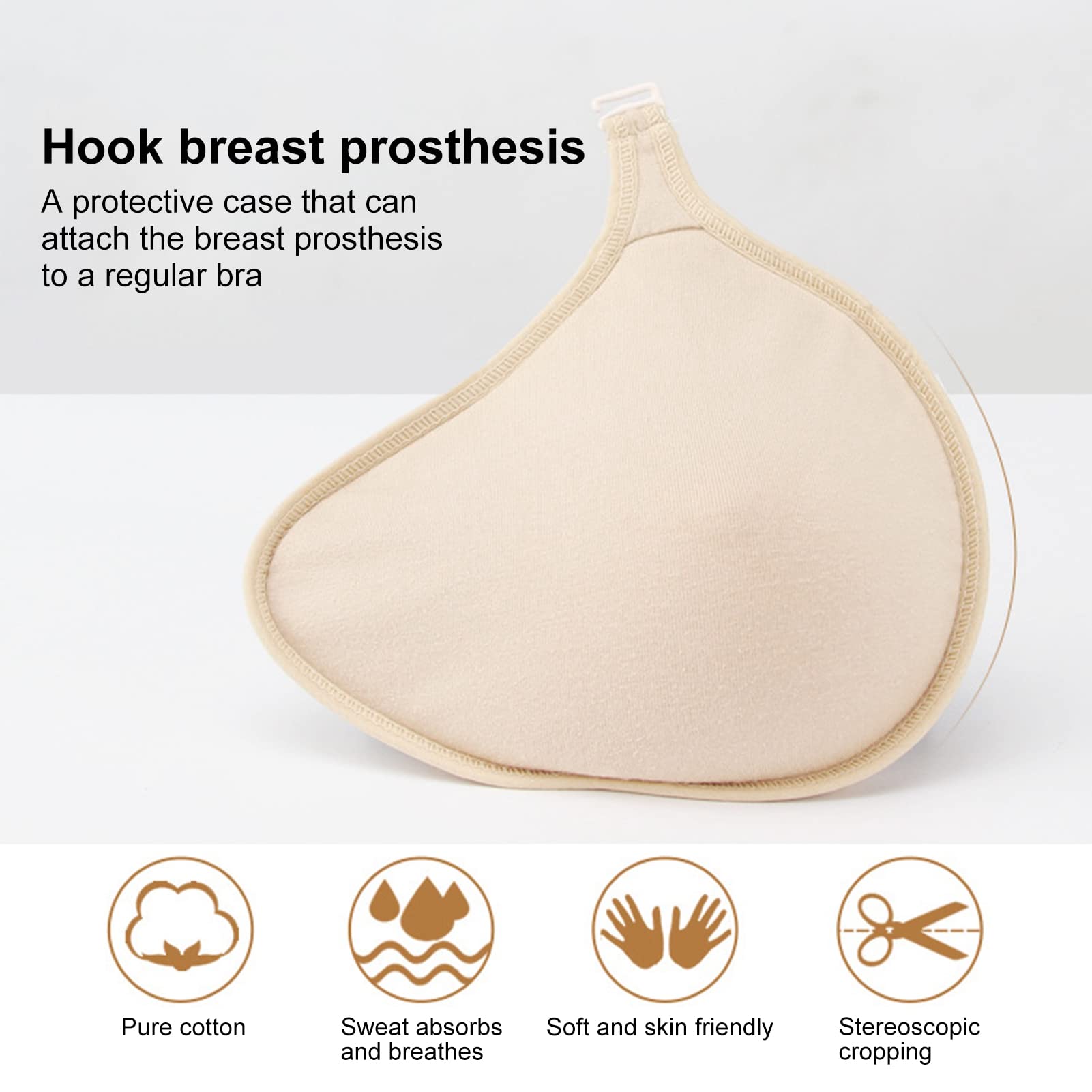 Bra Pads Inserts, Mastectomy Prosthesis Cover Bag Sweatabsorbent Cotton Elastic Silicone Breast Forms Protective Cover Mastectomy Prosthesis Hook Design Bra Inserts Push Up (Right)