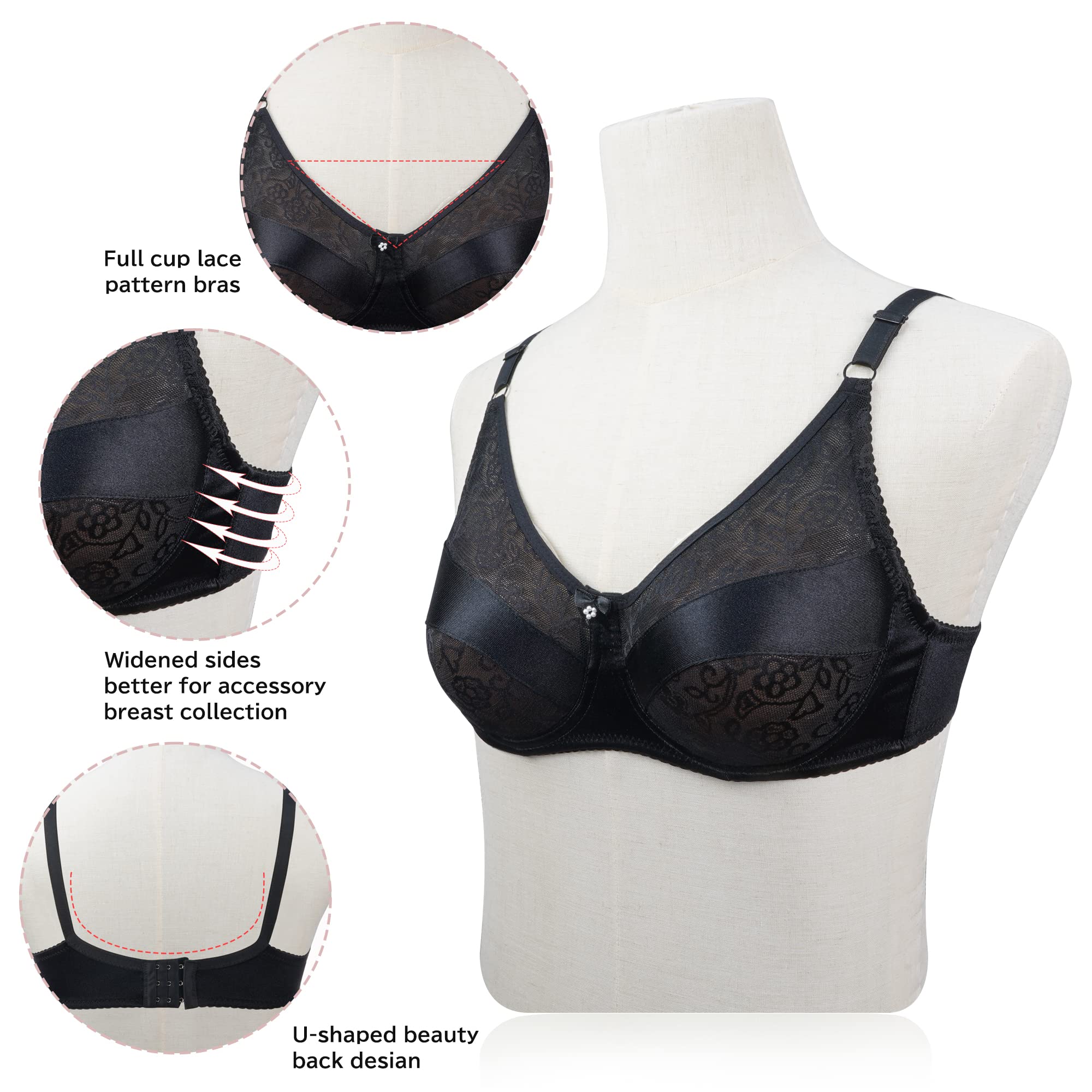 Pocket Bra for Crossdressing Mastectomy Prosthesis Breast Forms Underwired Post-Surgery Bra Black 46/105D