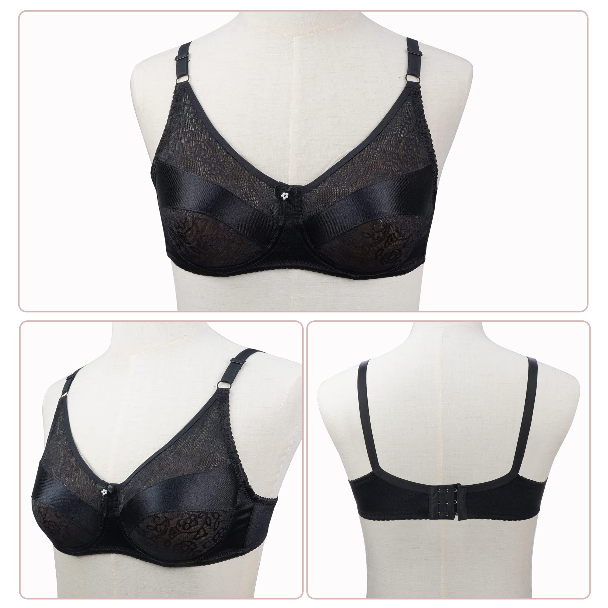 Pocket Bra for Crossdressing Mastectomy Prosthesis Breast Forms Underwired Post-Surgery Bra Black 46/105D