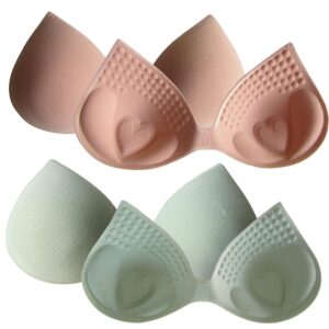 3d cups for bras for women one piece seamless sports bra pads insert pushup bra pads removable bra cups for replacement, 2 pack/pink+green