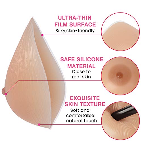 Vollence B Cup Triangle Silicone Breast Forms Fake Boobs for Mastectomy Prosthesis Crossdresser Transgender Suntan