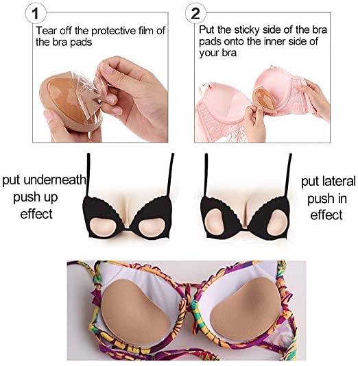 Silicone Bra Inserts Pads Self-Adhesive Bra Enhancer Breathable Push Up Bra Pads Lift Breast Pads (Beige - 3 pairs)