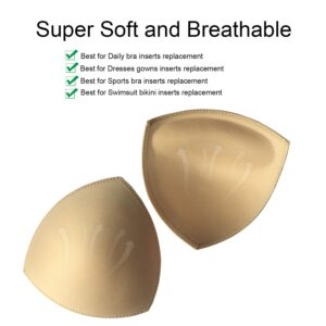 DAYKIT 3 Pairs Removeable Push up Triangle Bra Pads Inserts for Bikinis Top Sport Bra Swimsuit for C D Cups-Beige