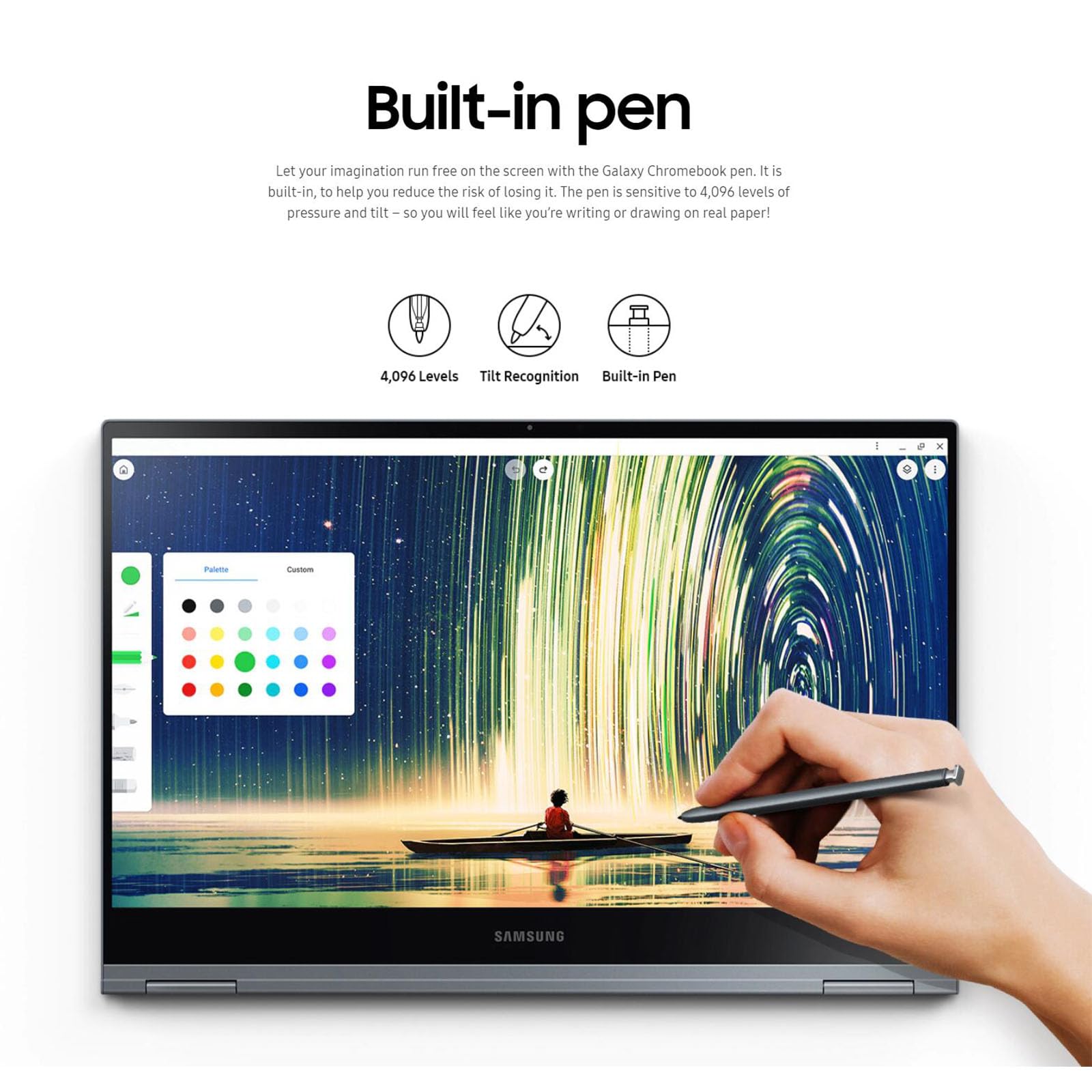 Samsung Galaxy Chromebook Google Laptop Touchscreen Flip - 13.3 4K AMOLED Display - i5-10210U - Stylus Pen - Backlit Keyboard - Wi-Fi 6 - USB C - Fingerprint (8GB RAM| 256GB SSD+256G SD Card)