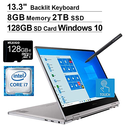 SAMSUNG 2023 Notebook 9 Pro 13 FHD 1080P Touchscreen 2-in-1 Laptop| Intel Core i7-8565U up to 4.6GHz| 8GB RAM| 2TB SSD| FP Reader| Backlit KB| Win 10 + NexiGo 128GB MicroSD Card Bundle