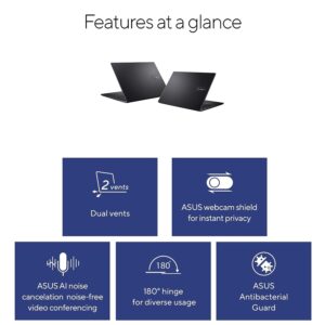 ASUS Vivobook Laptop, 16” WUXGA Display, Intel Core i5-1235U Processors, 16GB RAM, 512GB SSD, Wi-Fi and Bluetooth, Fingerprint Reader, Backlit Keyboard, HDMI, Webcam, Windows 11 Home, Black