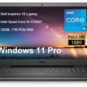 Dell 2023 Inspiron 15 Business Laptop, 15.6" 1920x1080 FHD Display, Intel Quad-Core i5-1135G7 2.4 GHz, Windows 11 Pro,Webcam, SD Card Reader, Carbon Black (32GB RAM | 1TB SSD)