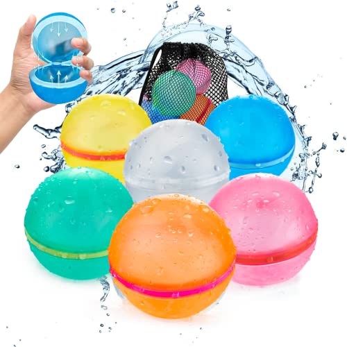 Tizikcon 6 PCS Reusable Water Balloons, Refillable Magnetic Water Balls for Outdoor Games, Self Sealing Water Splash Bomb Quick Fill for Summer Fun, Pool Beach Toys for Kids Ages 3-12